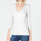 INC International Concepts Women's Petite V-Neck Top White Size Petite Small