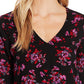 Cece Women's Romantic Mystic Floral Tie Sleeve Top  Black Size Small