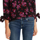 Cece Women's Romantic Mystic Floral Tie Sleeve Top  Black Size Small