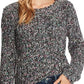 CeCe Women's Long Sleeve Multicolor Crew Neck Sweater Rich Black Grey Size Large