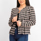 Cece Women's Grid Tweed Frayed Jacket Black Size 12