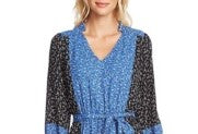 Cece Women's Print Blocked Budding Floral Dress Black Size Medium