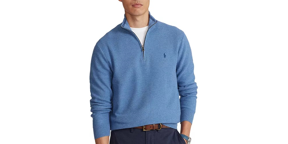 Ralph Lauren Men's Textured Quarter Zip Sweater Navy Size Small