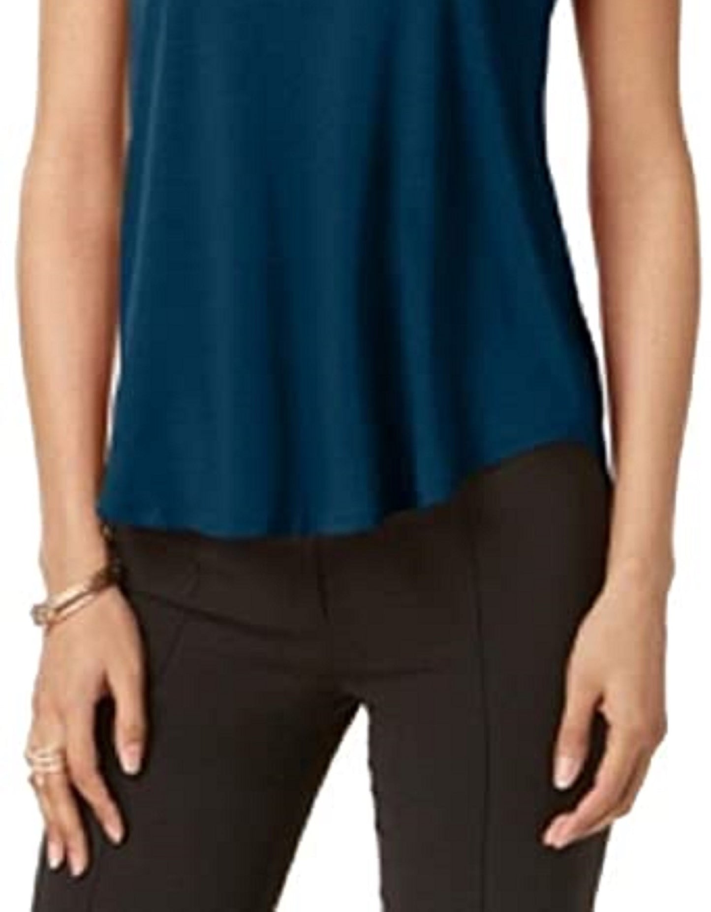 Alfani Women's Petite Satin-Trim High-Low T-Shirt Green Size Petite