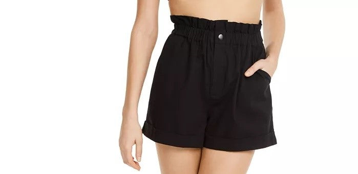 Danielle Bernstein Women's Paperbag Waist Shorts Black Size Large