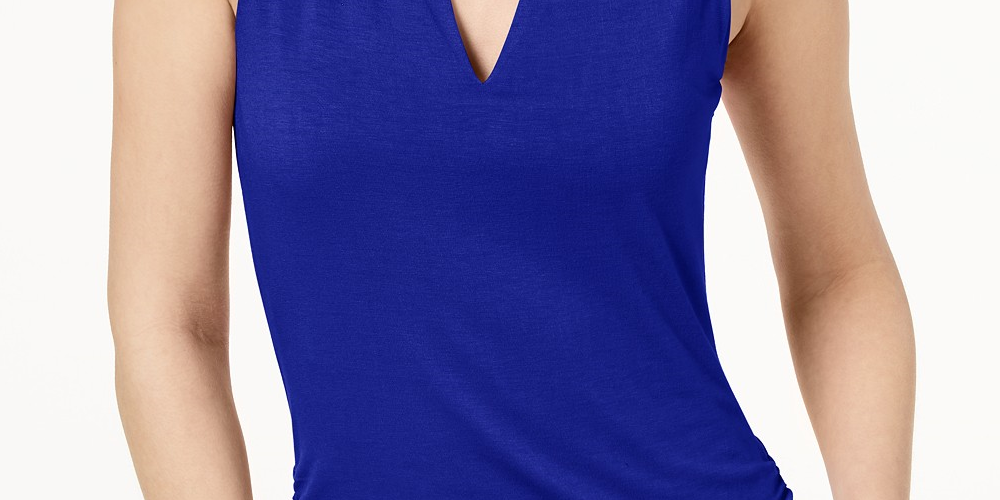 INC International Concepts Women's Ruched V-Neck Top Navy Size Small