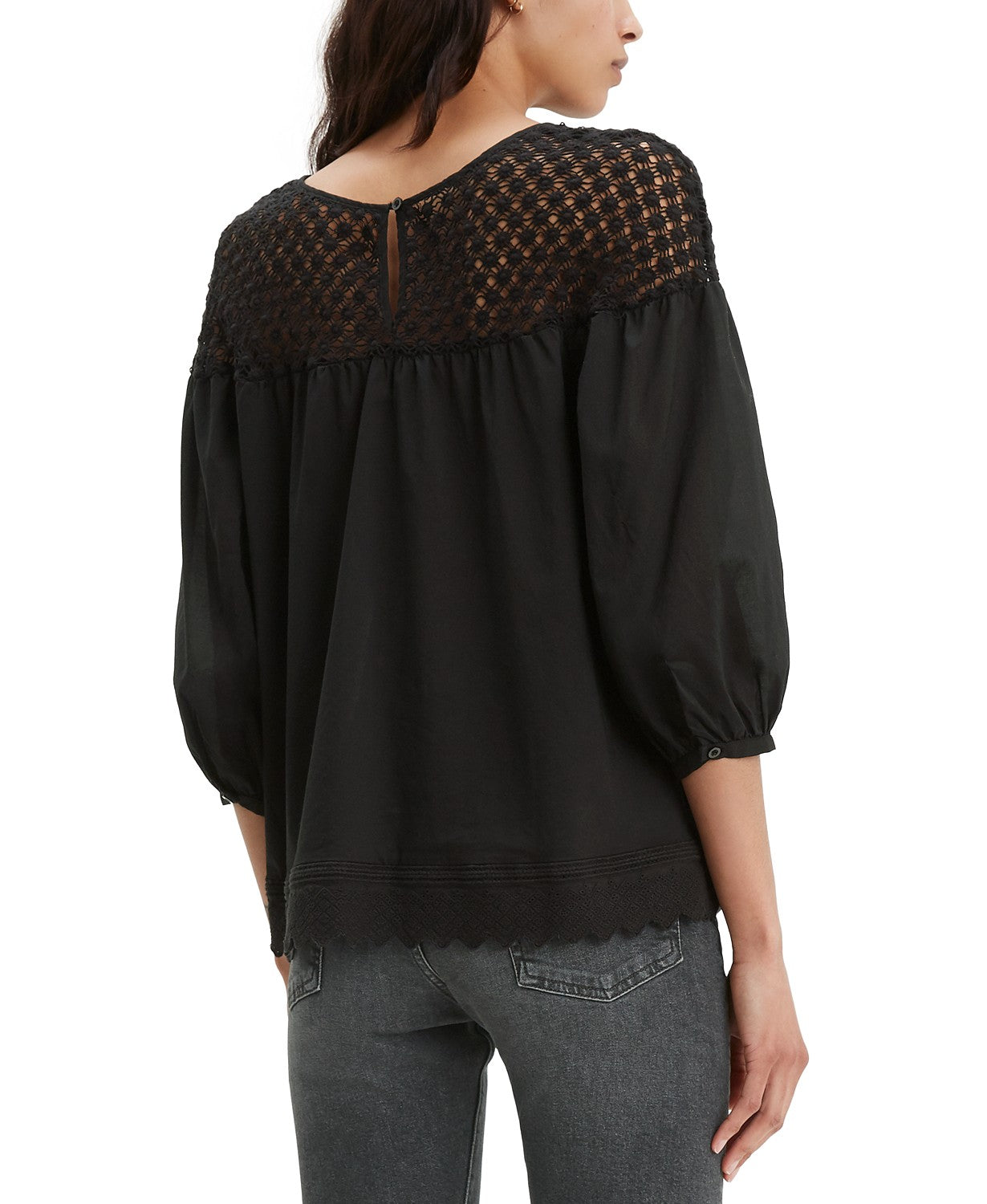 Levi's Women's Noe Lace-Contrast T-Shirt Black Size Large