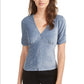 American Rag Juniors' Ruched-Sleeve Rib-Knit Velvet Top Dark Blue Size Extra Small