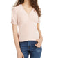 American Rag Juniors' Ruched-Sleeve Rib-Knit Velvet Top Pink Size Small