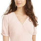American Rag Juniors' Ruched-Sleeve Rib-Knit Velvet Top Rose Smoke Size Medium