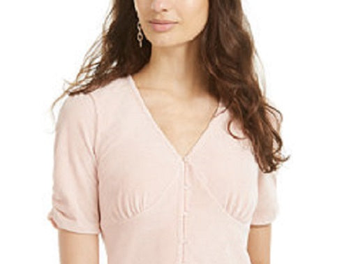 American Rag Juniors' Ruched-Sleeve Rib-Knit Velvet Top Rose Smoke Size Medium