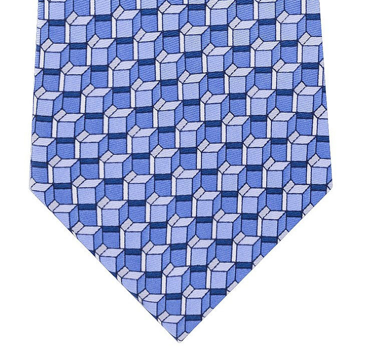 Michael Kors Men's Light & Dark Blue Geometric Boxes Silk Neck Tie Navy Size Regular