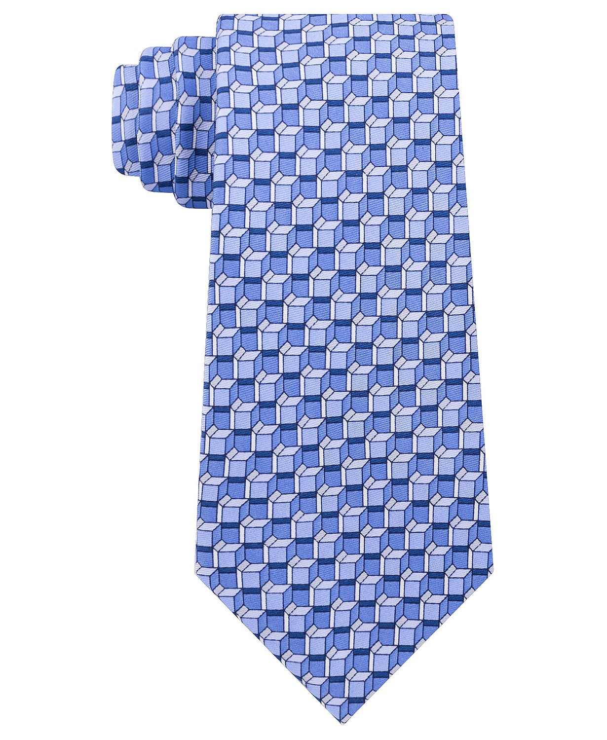Michael Kors Men's Light & Dark Blue Geometric Boxes Silk Neck Tie Navy Size Regular
