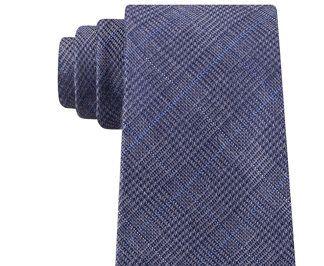 Michael Kors Men's Grayish Blue Plaid Tectured Neck Tie Gray Size Regular