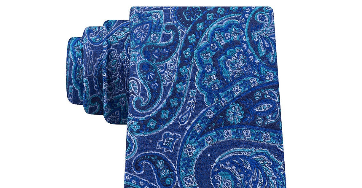 Michael Kors Men's Balanced Classic Paisley Silk Tie Blue Size Regular