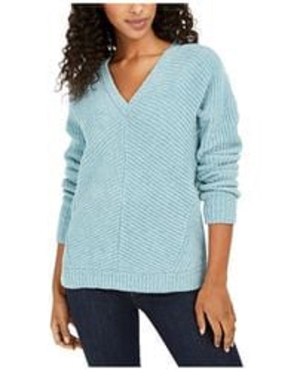 Lucky Brand Women's Chevron Ribbed Chenille Sweater Blue Size Small