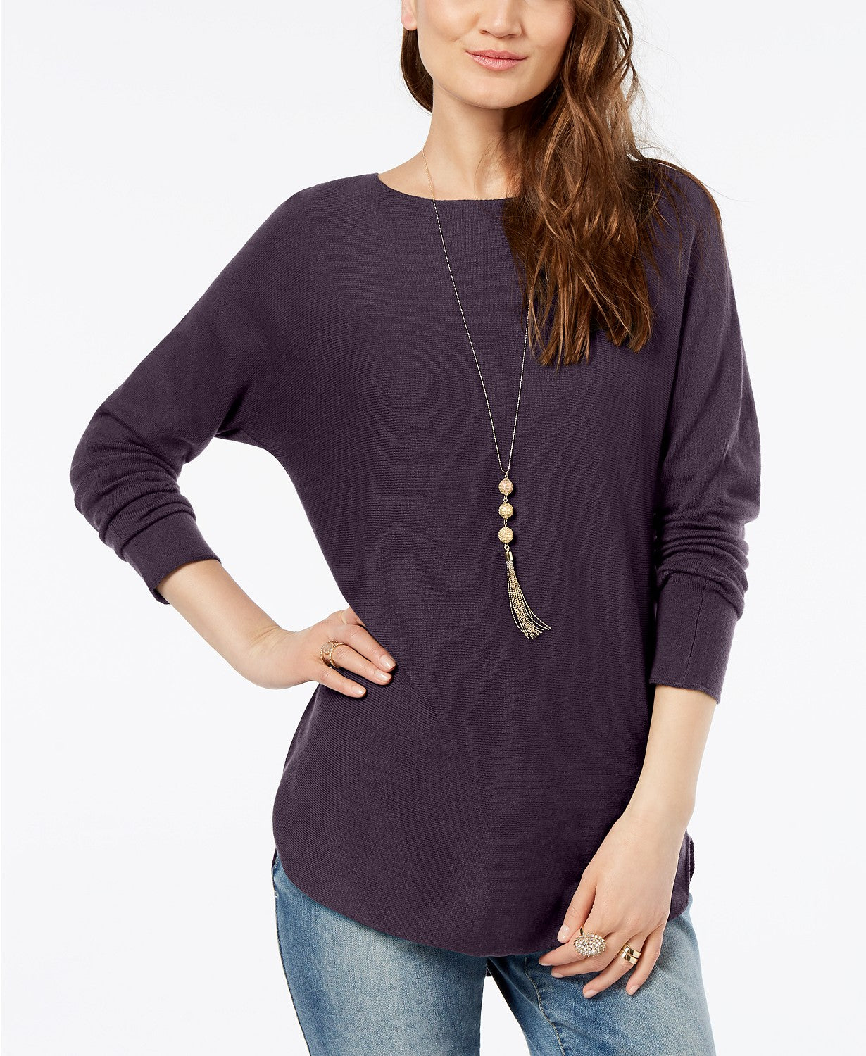 INC International Concepts Women's Shirttail Sweater Purple Size Medium