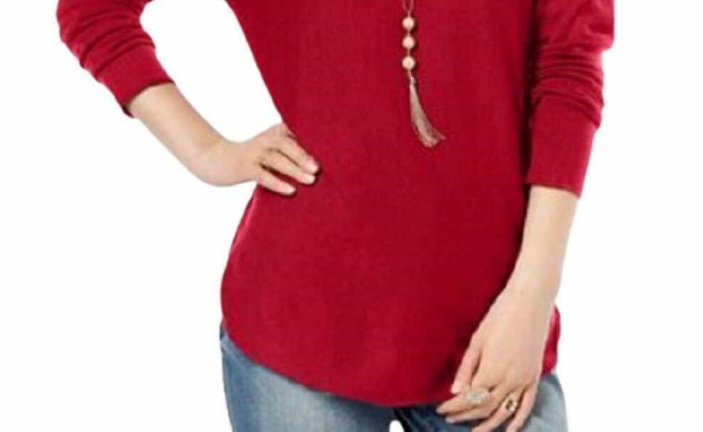 INC International Concepts Women's Shirttail Sweater Dark Red Size Extra Small
