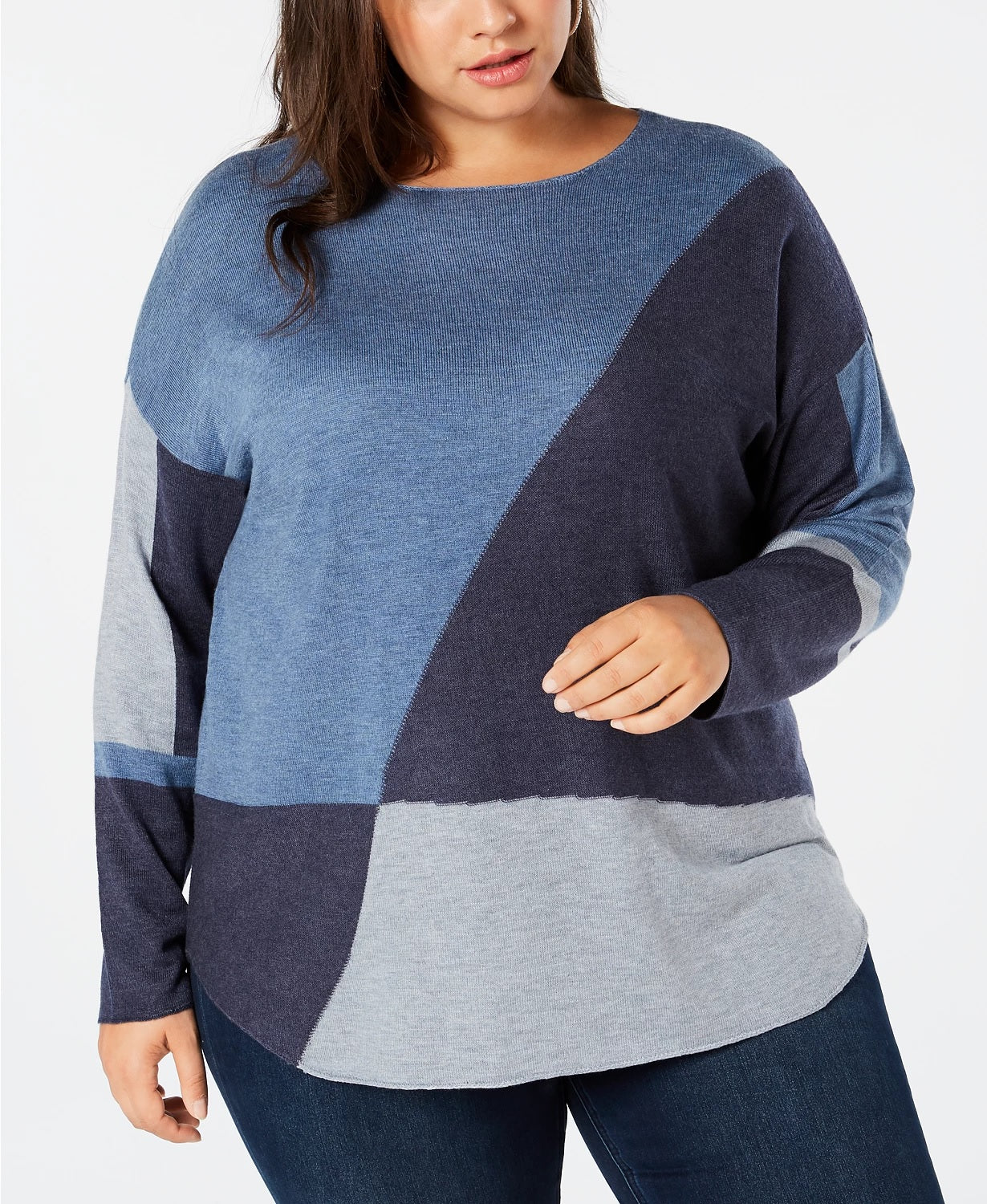 INC International Concepts Women's Plus Size Long-Sleeve High-Low Sweater Navy Size 0X