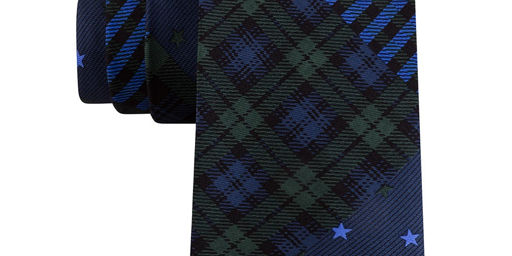 Tommy Hilfiger Men's Large Multi Star Plaid Tie Green Size Regular