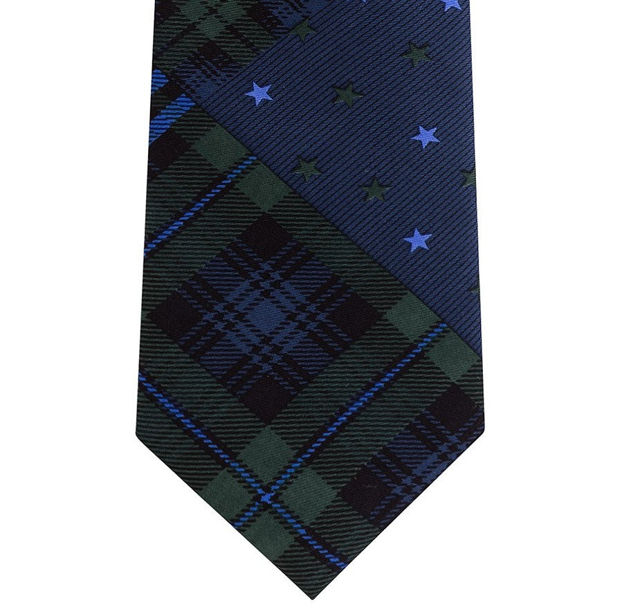 Tommy Hilfiger Men's Large Multi Star Plaid Tie Green Size Regular