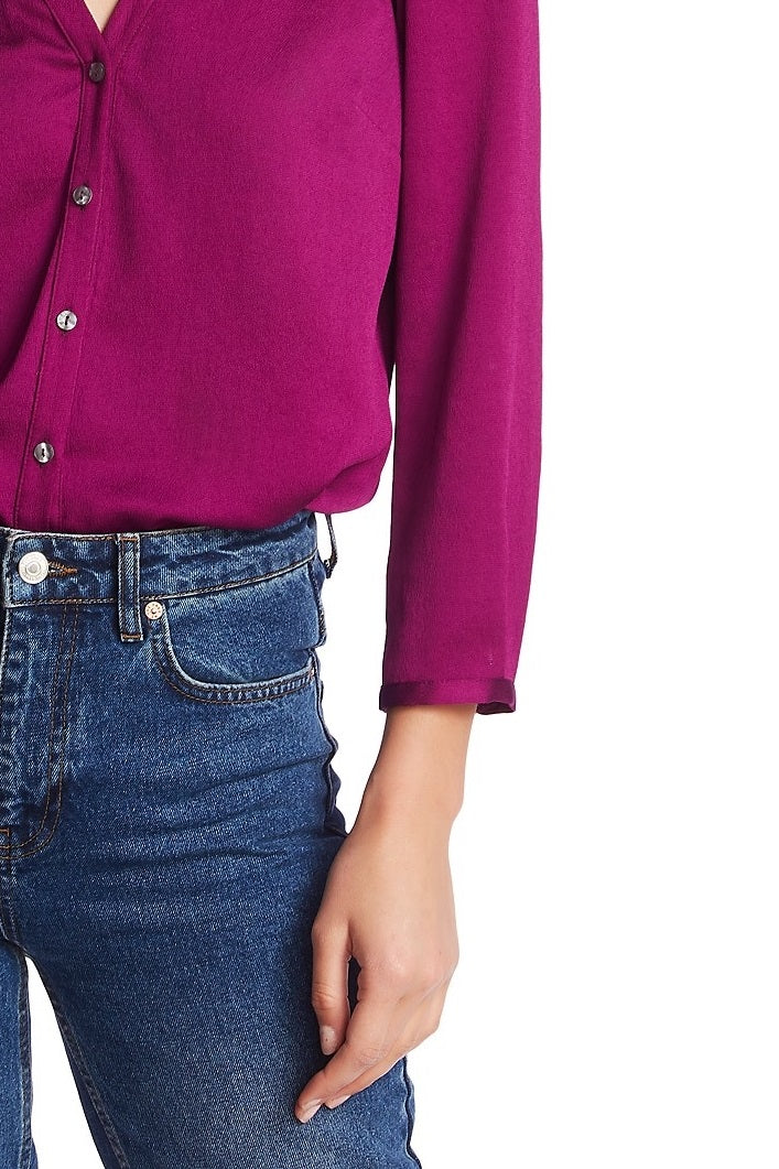 1.STATE Women's V-Neck Woven Top Purple