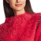 1.STATE Women's Eyelash Fringe Mockneck Sweater Pink