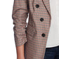 1.STATE Women's Minicheck Ruched Sleeve Blazer Brown
