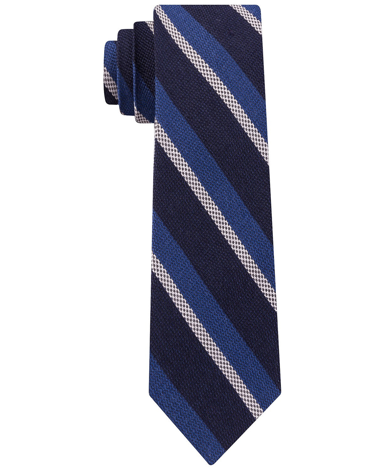 Tommy Hilfiger Men's Slim Textured Stripe Tie Navy Size Regular