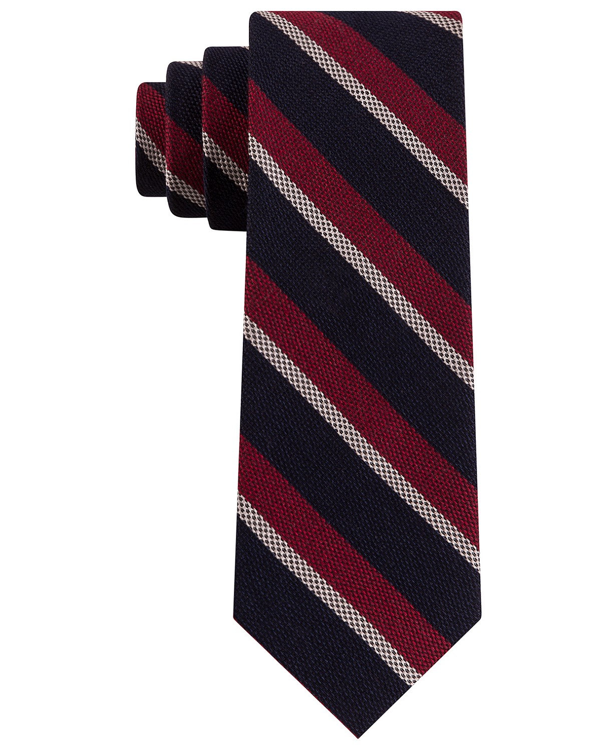 Tommy Hilfiger Men's Slim Textured Stripe Tie Red Size Regular