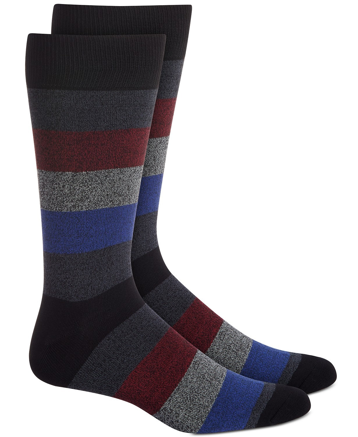 Perry Ellis Men's Rugby-Stripe Socks Black Size Regular