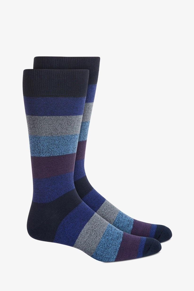 Perry Ellis Men's Rugby-Stripe Socks Navy Size Regular