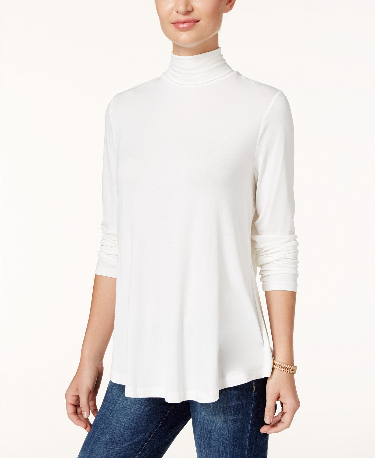 JM Collection Women's Long Sleeve Knit Turtleneck Top Ivory White Size Medium
