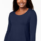 JM Collection Women's Petite Three-Quarter-Sleeve Top Blue Size Petite Medium