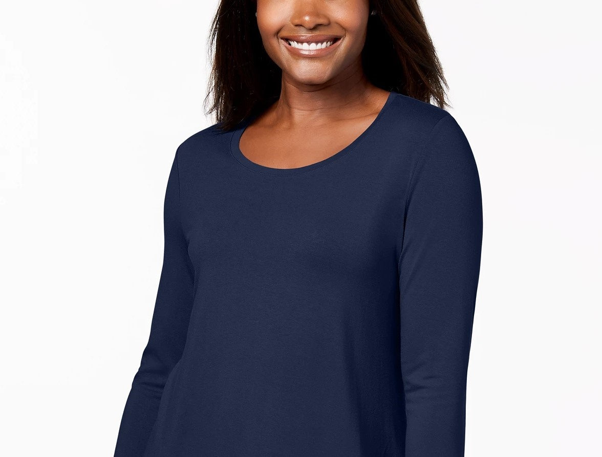 JM Collection Women's Petite Three-Quarter-Sleeve Top Blue Size Petite Medium