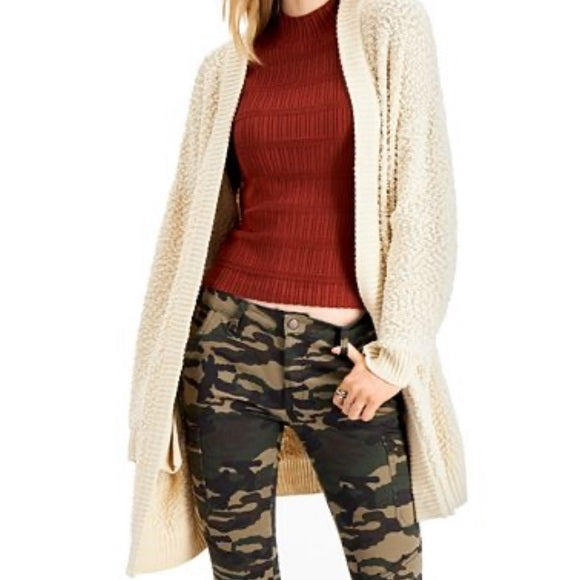 Say What? Juniors' Open-Front Textured Cardigan Beige Size Extra Large