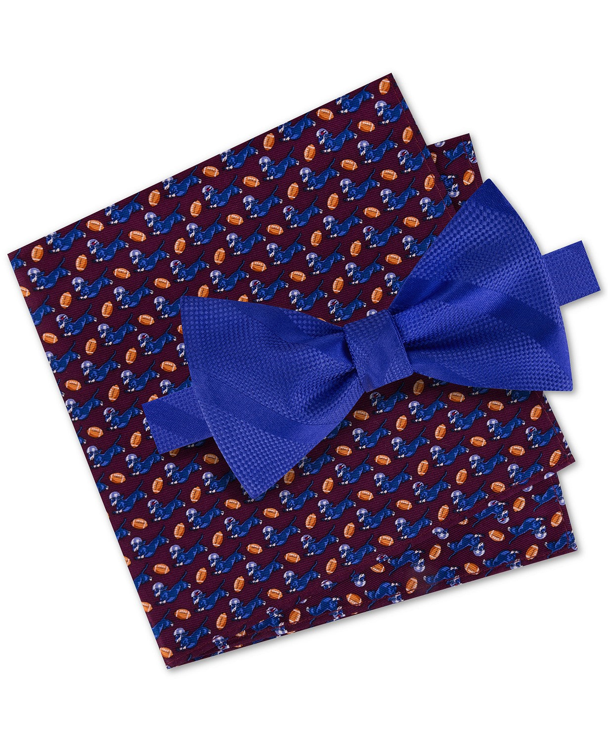 Tommy Hilfiger Men's Solid Stripe Silk Pre-Tied Bow Tie & Wiener Silk Pocket Square Set Blue Size Regular