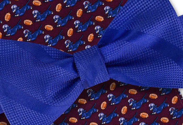 Tommy Hilfiger Men's Solid Stripe Silk Pre-Tied Bow Tie & Wiener Silk Pocket Square Set Blue Size Regular