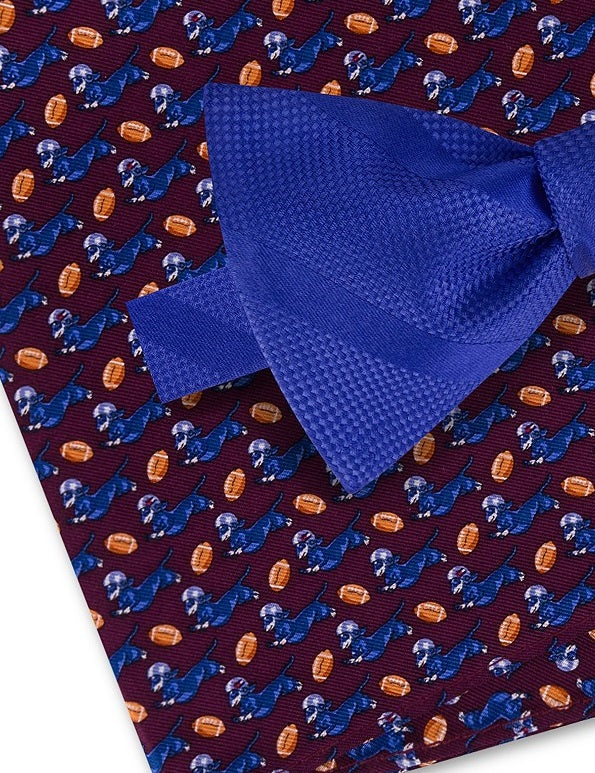 Tommy Hilfiger Men's Solid Stripe Silk Pre-Tied Bow Tie & Wiener Silk Pocket Square Set Blue Size Regular