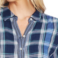Vince Camuto Women's Roll Sleeve Plaid & Stripe Shirt Navy Size Small