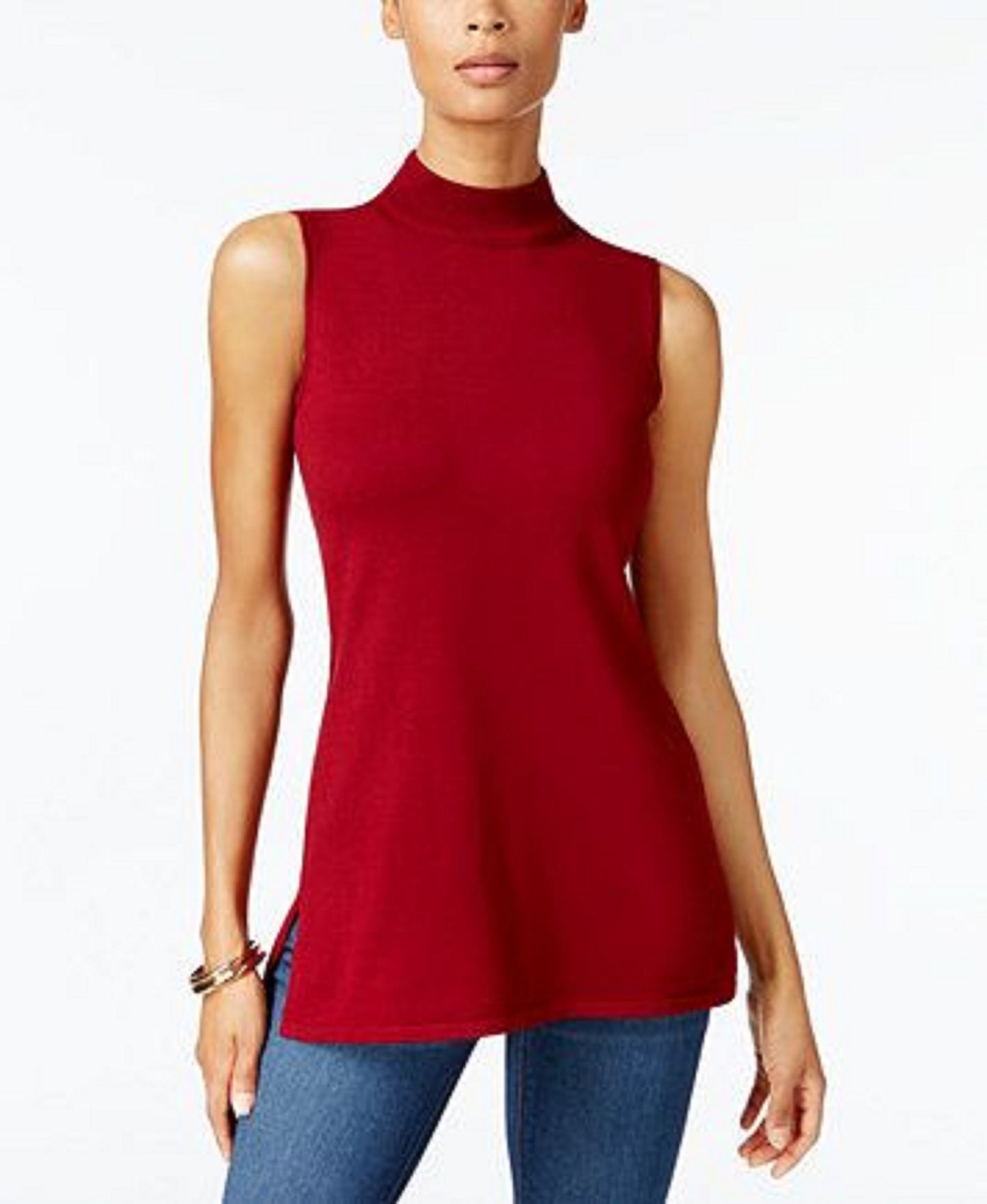 JM Collection Women's Sleeveless Mock-Turtleneck Sweater Red Size Small