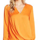 Vince Camuto Women's Faux Wrap Satin Blouse Orange Size X-Small