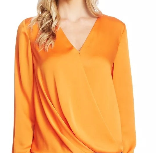 Vince Camuto Women's Faux Wrap Satin Blouse Orange Size X-Small
