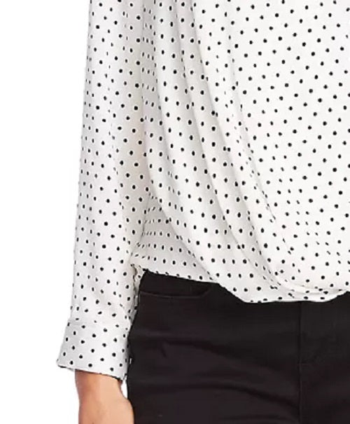 Vince Camuto Women's Fiesta Dot Wrap Front Long Sleeve Hammered Satin Blouse White Size X-Large