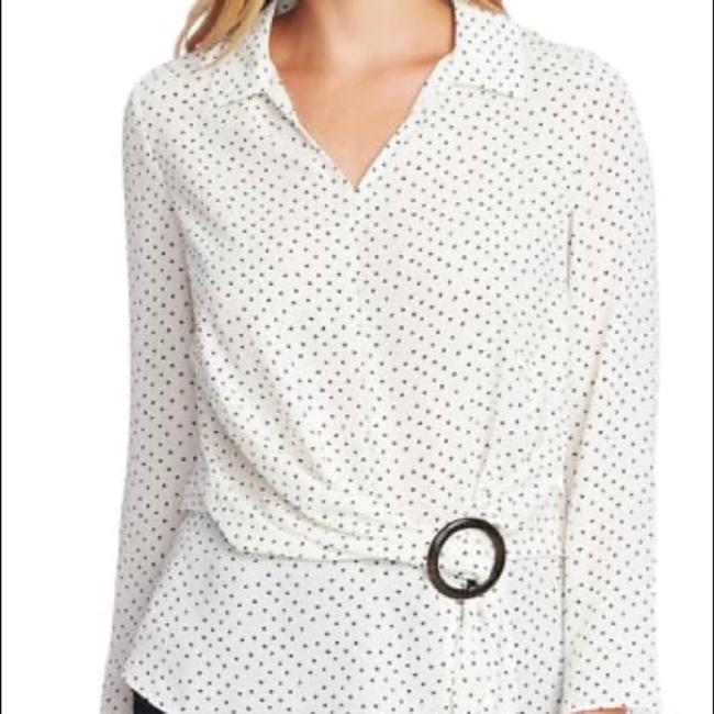 Vince Camuto Women's Ditsy Fragments Long Sleeve Belted Top White Size Small