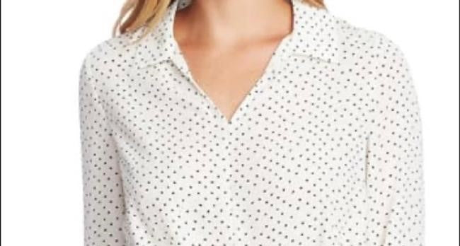 Vince Camuto Women's Ditsy Fragments Long Sleeve Belted Top White Size Small
