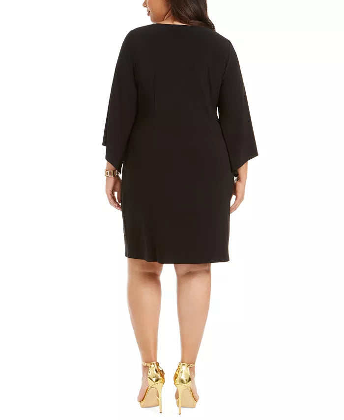 MSK Women's Plus Size Fringe-Trim Surplice Dress Black Size 3X