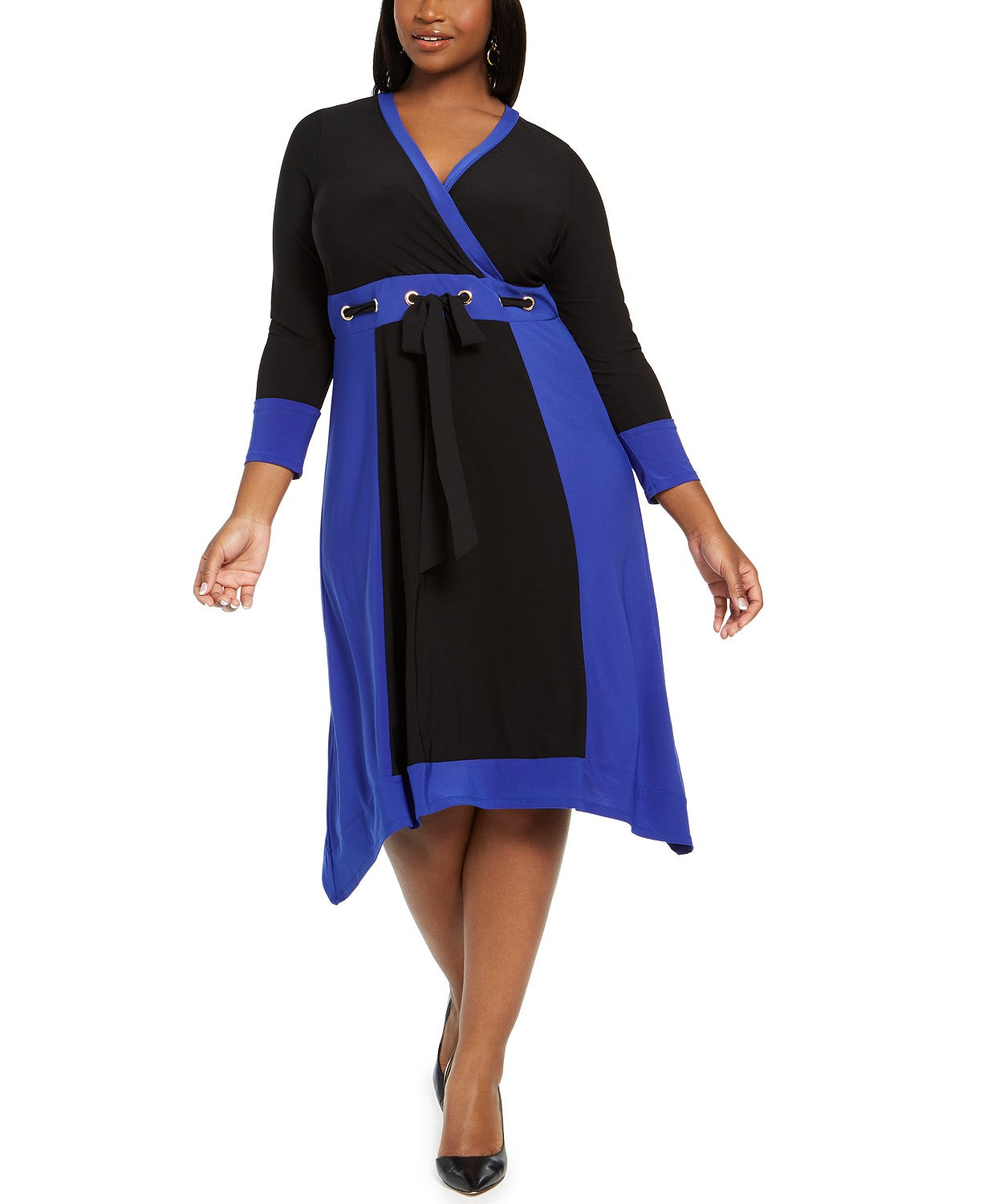 Love Squared Women's Plus Size Trendy Grommet Waist Dress Blue Size 1X