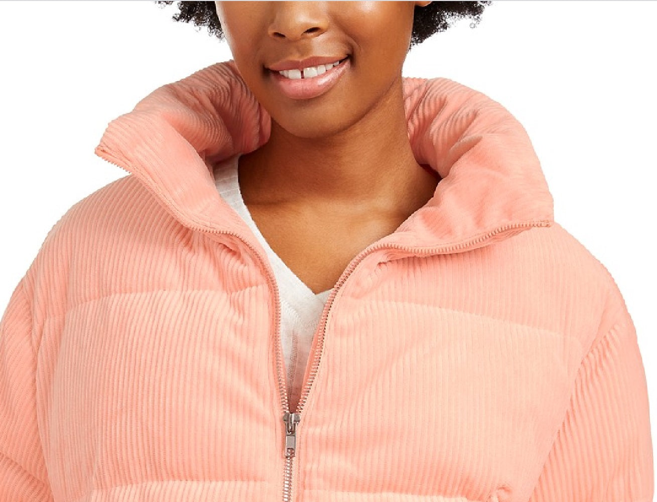 Collection B Juniors' Cropped Corduroy Puffer Coat Pink Size Medium