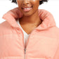 Collection B Juniors' Cropped Corduroy Puffer Coat Pink Size Extra Small